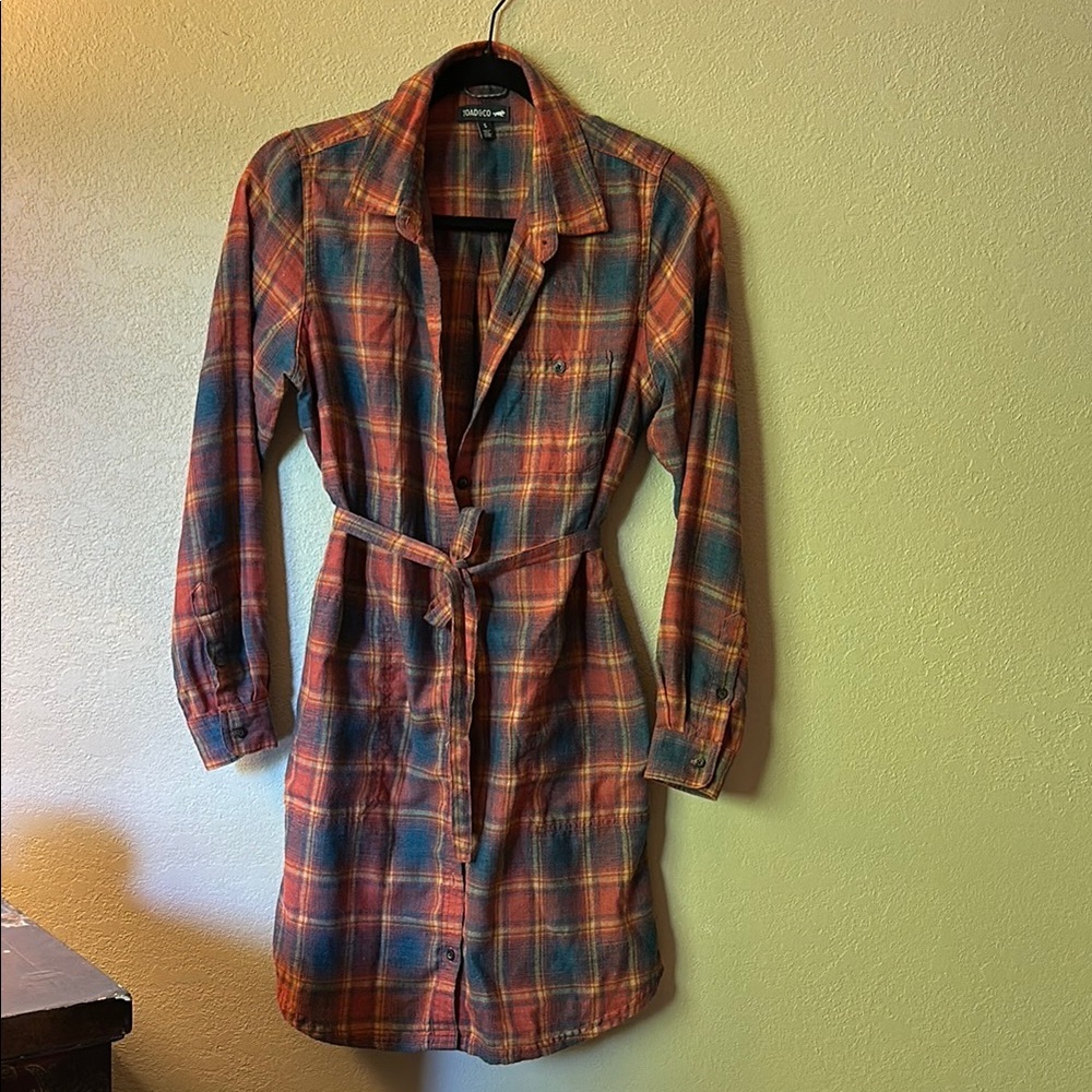 Toad&Co Red and Blue Long Sleeve Shirt Dress